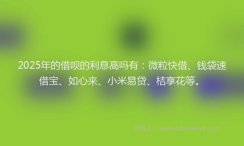 2025年的借呗的利息高吗有：微粒快借、钱袋速借宝、如心来、小米易贷、桔享花等。