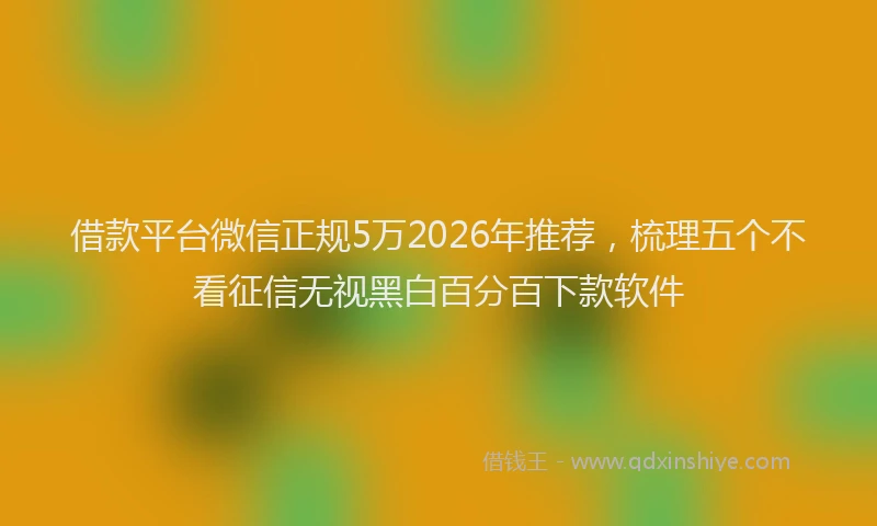 借款平台微信正规5万2026年推荐，梳理五个不看征信无视黑白百分百下款软件
