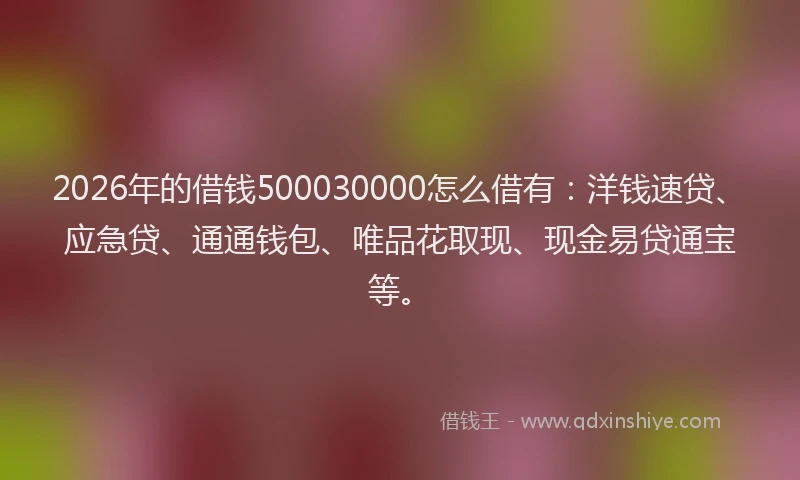 2026年的借钱500030000怎么借有：洋钱速贷、应急贷、通通钱包、唯品花取现、现金易贷通宝等。