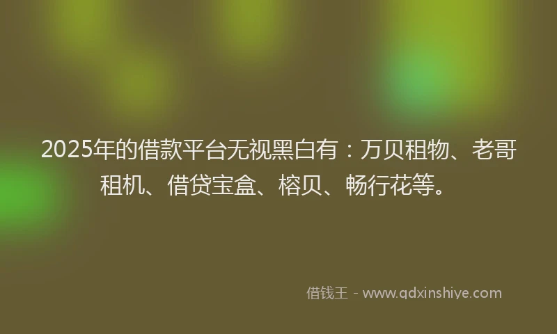 2025年的借款平台无视黑白有：万贝租物、老哥租机、借贷宝盒、榕贝、畅行花等。