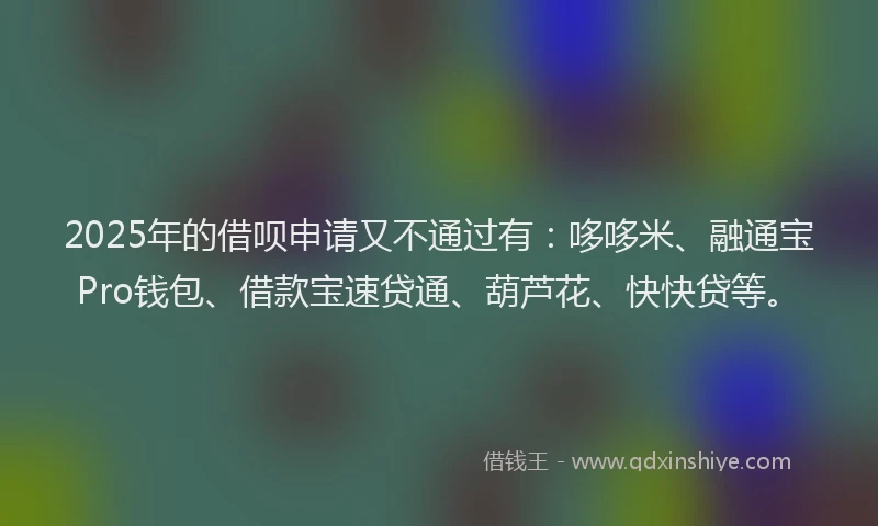 2025年的借呗申请又不通过有:哆哆米、融通宝Pro钱包、借款宝速贷通、葫芦花、快快贷等。