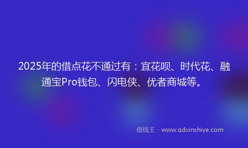 2025年的借点花不通过有：宜花呗、时代花、融通宝Pro钱包、闪电侠、优者商城等。