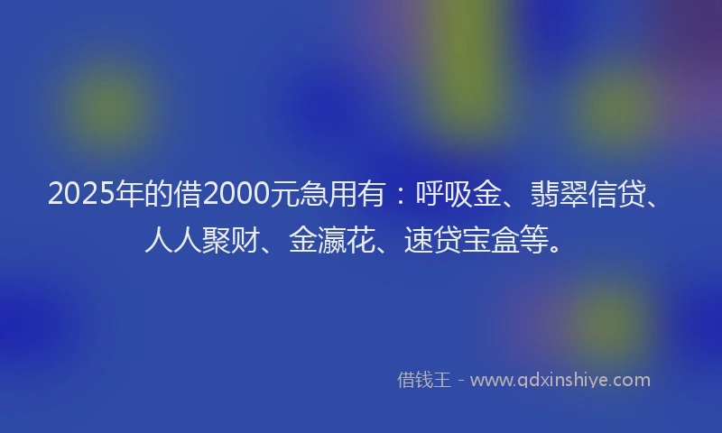 2025年的借2000元急用有：呼吸金、翡翠信贷、人人聚财、金瀛花、速贷宝盒等。