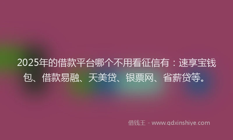 2025年的借款平台哪个不用看征信有:速享宝钱包、借款易融、天美贷、银票网、省薪贷等。