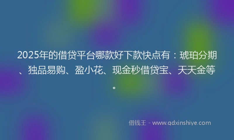 2025年的借贷平台哪款好下款快点有:琥珀分期、独品易购、盈小花、现金秒借贷宝、天天金等。