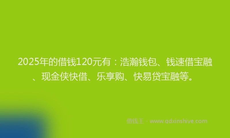 2025年的借钱120元有:浩瀚钱包、钱速借宝融、现金侠快借、乐享购、快易贷宝融等。