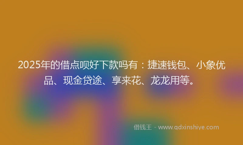 2025年的借点呗好下款吗有：捷速钱包、小象优品、现金贷途、享来花、龙龙用等。