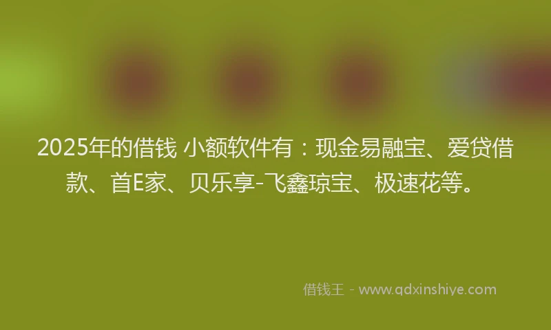 2025年的借钱 小额软件有：现金易融宝、爱贷借款、首E家、贝乐享-飞鑫琼宝、极速花等。