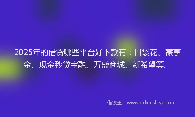 2025年的借贷哪些平台好下款有：口袋花、蒙享金、现金秒贷宝融、万盛商城、新希望等。