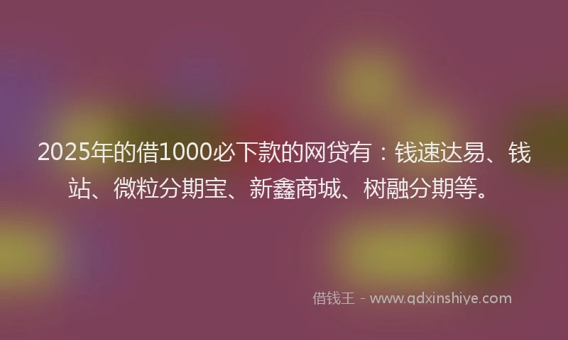 2025年的借1000必下款的网贷有：钱速达易、钱站、微粒分期宝、新鑫商城、树融分期等。