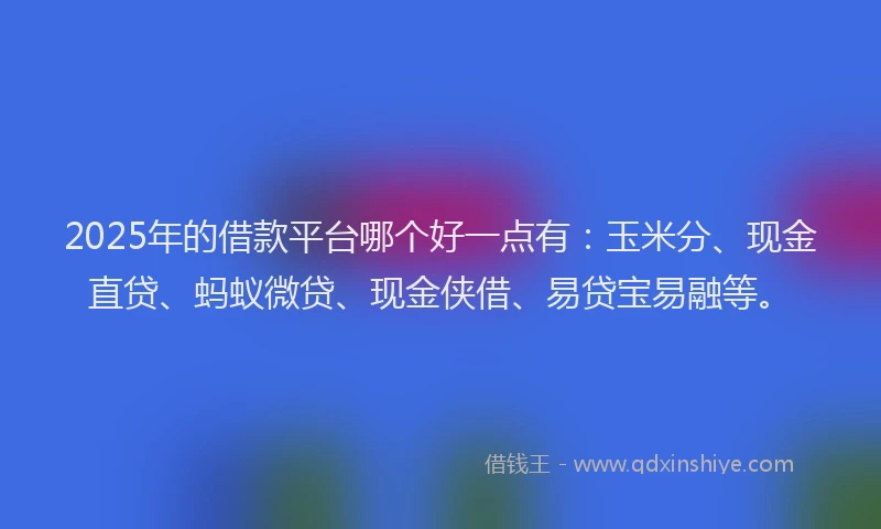 2025年的借款平台哪个好一点有：玉米分、现金直贷、蚂蚁微贷、现金侠借、易贷宝易融等。