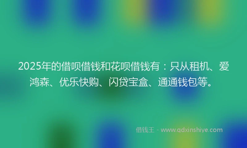2025年的借呗借钱和花呗借钱有：只从租机、爱鸿森、优乐快购、闪贷宝盒、通通钱包等。