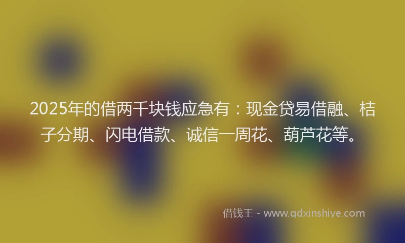 2025年的借两千块钱应急有：现金贷易借融、桔子分期、闪电借款、诚信一周花、葫芦花等。
