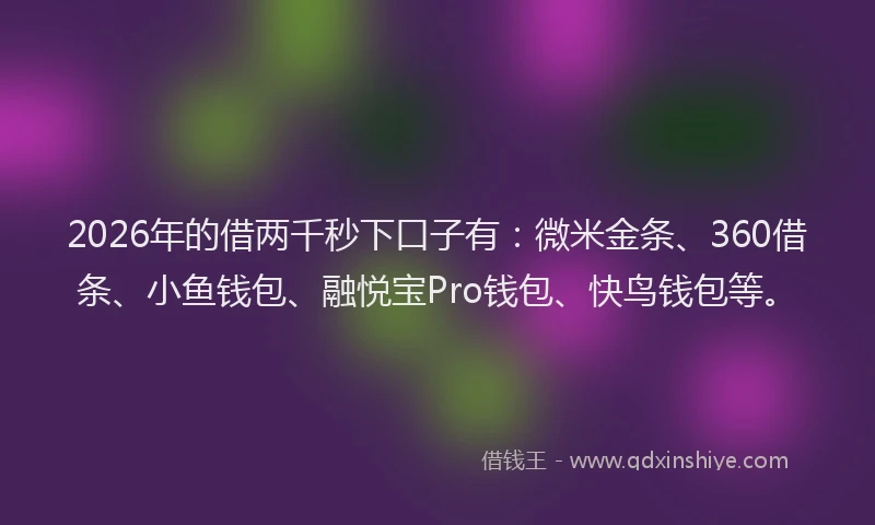 2026年的借两千秒下口子有：微米金条、360借条、小鱼钱包、融悦宝Pro钱包、快鸟钱包等。