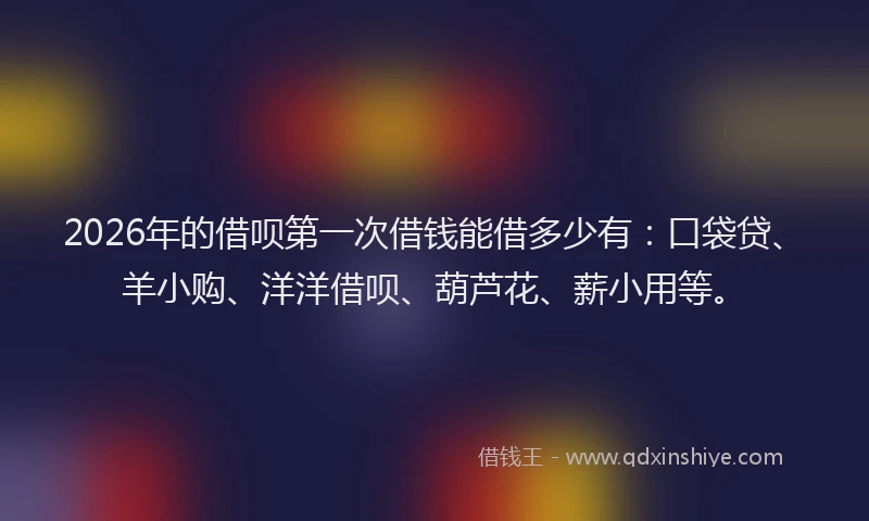2026年的借呗第一次借钱能借多少有：口袋贷、羊小购、洋洋借呗、葫芦花、薪小用等。