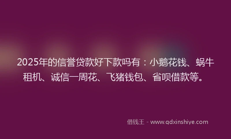 2025年的信誉贷款好下款吗有：小鹅花钱、蜗牛租机、诚信一周花、飞猪钱包、省呗借款等。