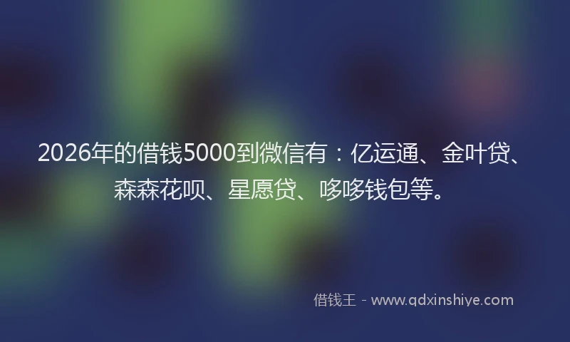 2026年的借钱5000到微信有：亿运通、金叶贷、森森花呗、星愿贷、哆哆钱包等。