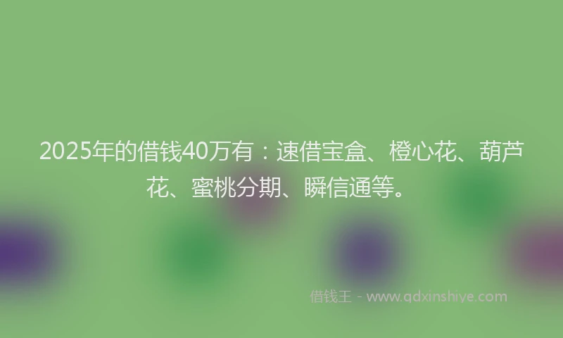 2025年的借钱40万有：速借宝盒、橙心花、葫芦花、蜜桃分期、瞬信通等。