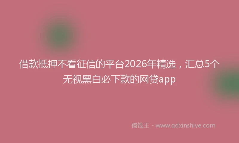借款抵押不看征信的平台2026年精选，汇总5个无视黑白必下款的网贷app
