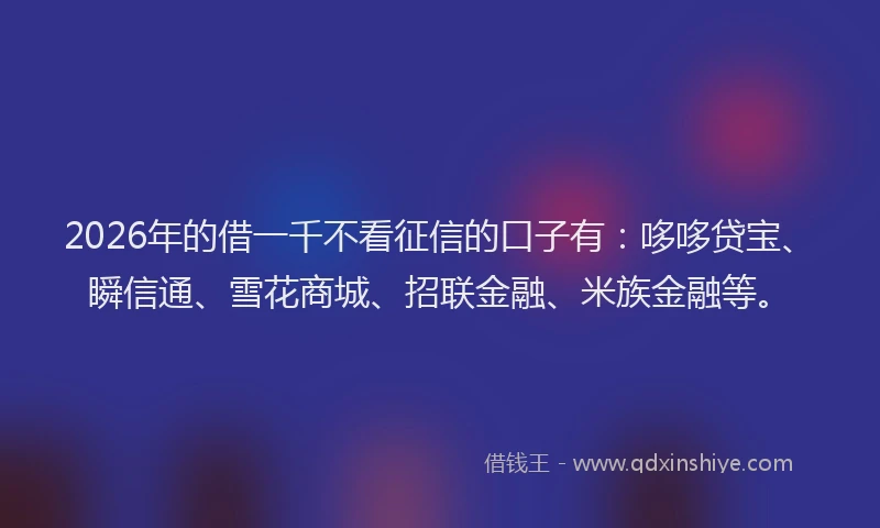2026年的借一千不看征信的口子有:哆哆贷宝、瞬信通、雪花商城、招联金融、米族金融等。