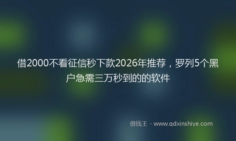借2000不看征信秒下款2026年推荐，罗列5个黑户急需三万秒到的的软件