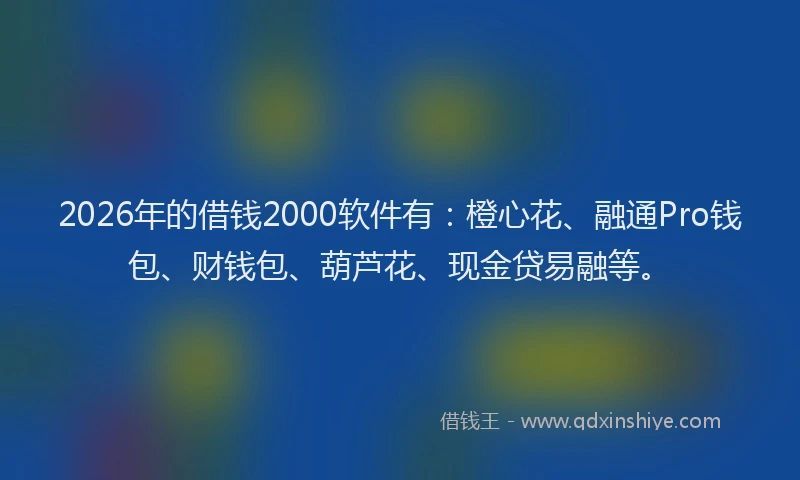 2026年的借钱2000软件有:橙心花、融通Pro钱包、财钱包、葫芦花、现金贷易融等。
