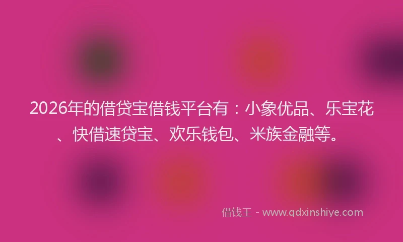 2026年的借贷宝借钱平台有:小象优品、乐宝花、快借速贷宝、欢乐钱包、米族金融等。