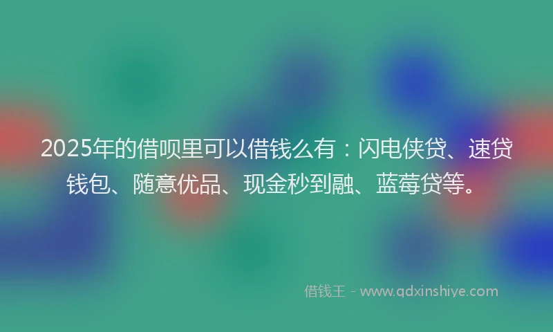2025年的借呗里可以借钱么有:闪电侠贷、速贷钱包、随意优品、现金秒到融、蓝莓贷等。