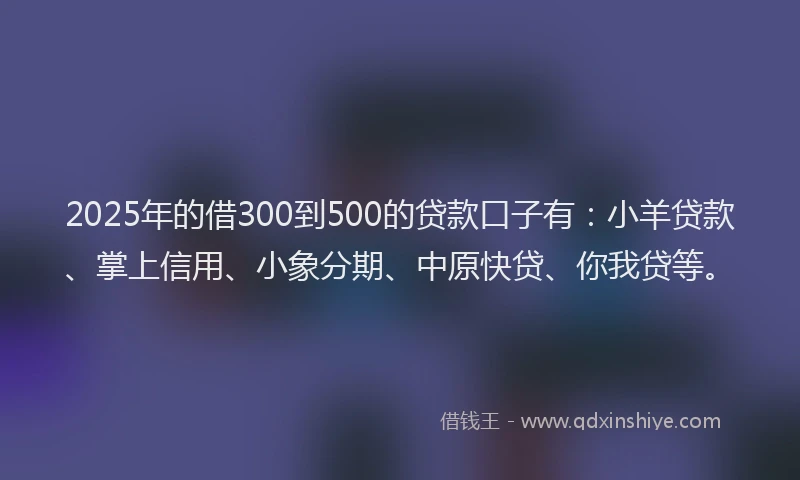 2025年的借300到500的贷款口子有：小羊贷款、掌上信用、小象分期、中原快贷、你我贷等。