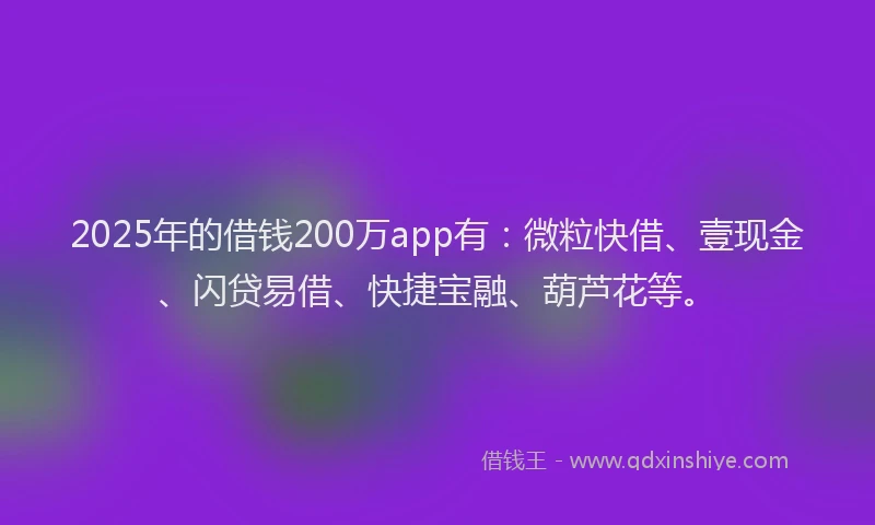 2025年的借钱200万app有:微粒快借、壹现金、闪贷易借、快捷宝融、葫芦花等。