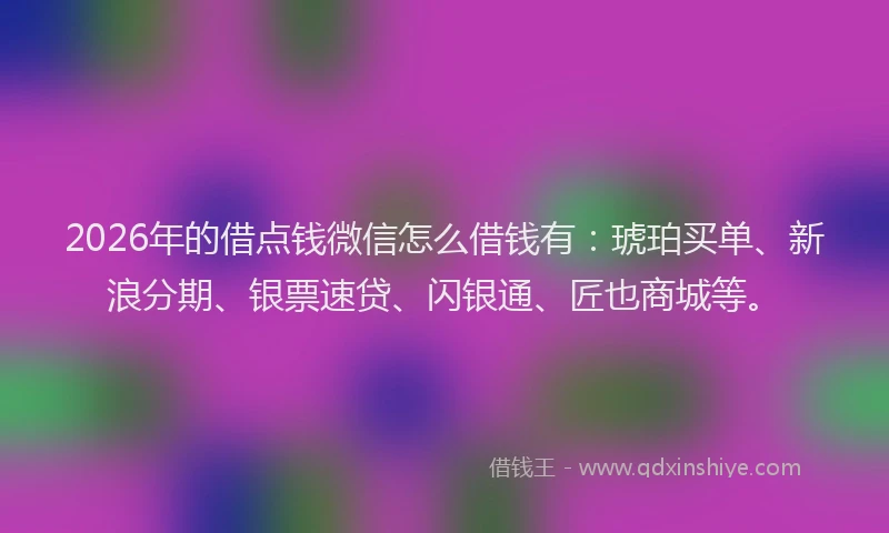 2026年的借点钱微信怎么借钱有:琥珀买单、新浪分期、银票速贷、闪银通、匠也商城等。