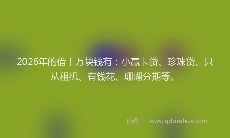 2026年的借十万块钱有:小赢卡贷、珍珠贷、只从租机、有钱花、珊瑚分期等。