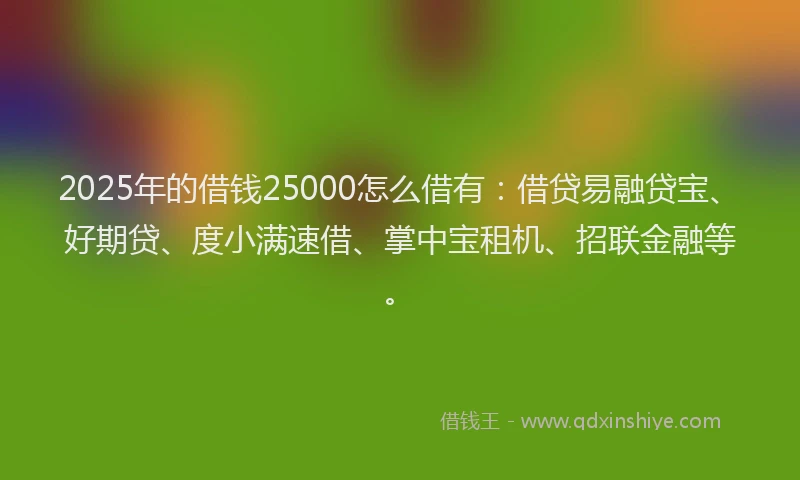 2025年的借钱25000怎么借有：借贷易融贷宝、好期贷、度小满速借、掌中宝租机、招联金融等。