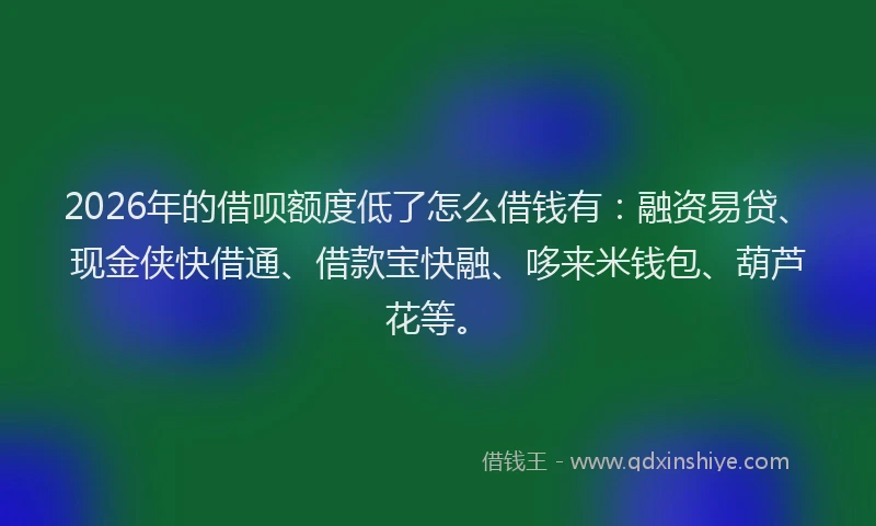 2026年的借呗额度低了怎么借钱有：融资易贷、现金侠快借通、借款宝快融、哆来米钱包、葫芦花等。