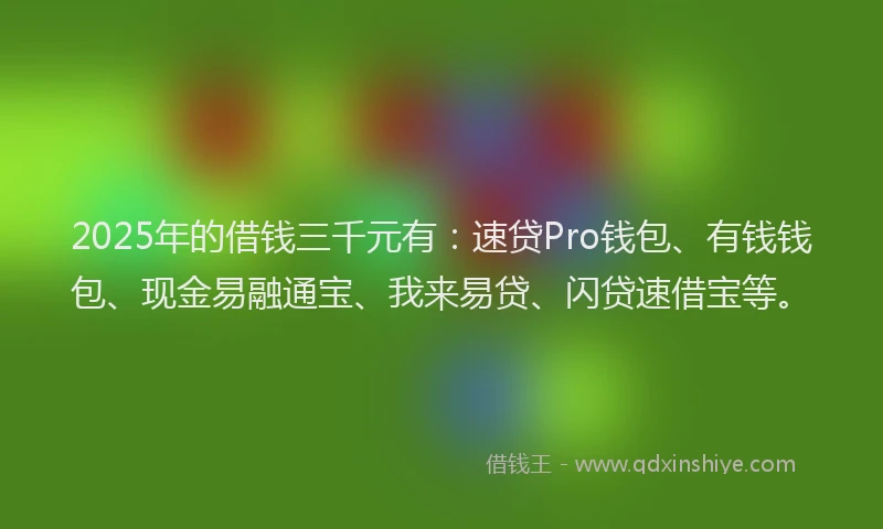 2025年的借钱三千元有:速贷Pro钱包、有钱钱包、现金易融通宝、我来易贷、闪贷速借宝等。