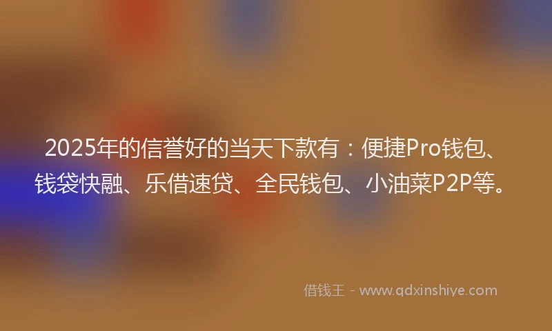 2025年的信誉好的当天下款有：便捷Pro钱包、钱袋快融、乐借速贷、全民钱包、小油菜P2P等。