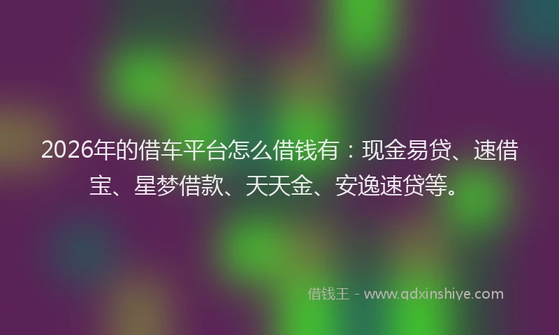 2026年的借车平台怎么借钱有：现金易贷、速借宝、星梦借款、天天金、安逸速贷等。