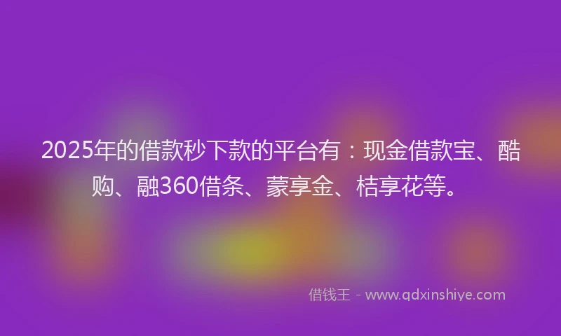 2025年的借款秒下款的平台有:现金借款宝、酷购、融360借条、蒙享金、桔享花等。