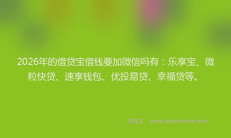 2026年的借贷宝借钱要加微信吗有：乐享宝、微粒快贷、速享钱包、优投易贷、幸福贷等。