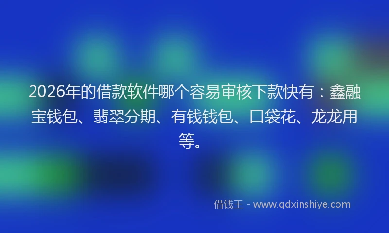 2026年的借款软件哪个容易审核下款快有:鑫融宝钱包、翡翠分期、有钱钱包、口袋花、龙龙用等。