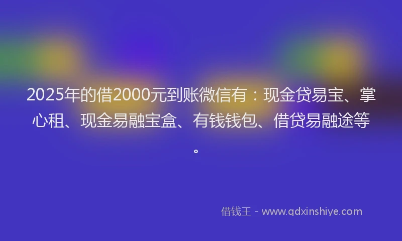 2025年的借2000元到账微信有：现金贷易宝、掌心租、现金易融宝盒、有钱钱包、借贷易融途等。