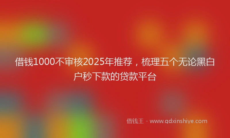 借钱1000不审核2025年推荐，梳理五个无论黑白户秒下款的贷款平台
