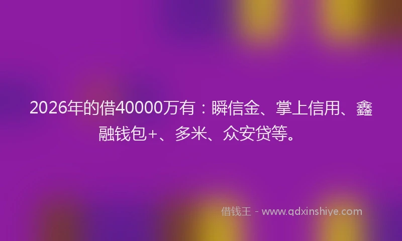 2026年的借40000万有：瞬信金、掌上信用、鑫融钱包+、多米、众安贷等。