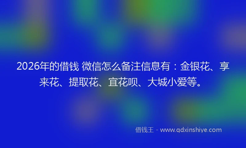 2026年的借钱 微信怎么备注信息有：金银花、享来花、提取花、宜花呗、大城小爱等。