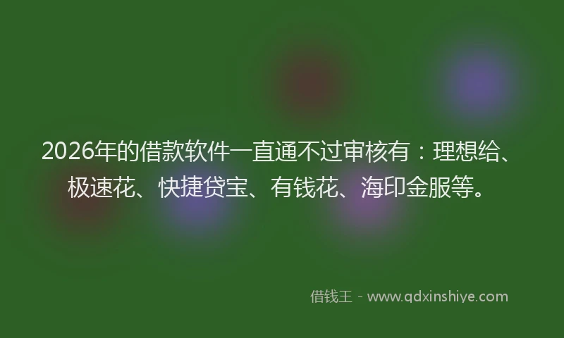 2026年的借款软件一直通不过审核有：理想给、极速花、快捷贷宝、有钱花、海印金服等。