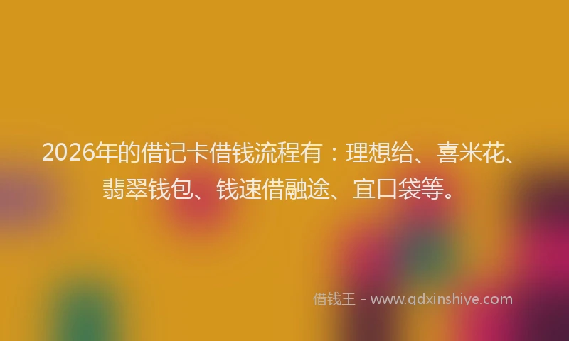 2026年的借记卡借钱流程有:理想给、喜米花、翡翠钱包、钱速借融途、宜口袋等。