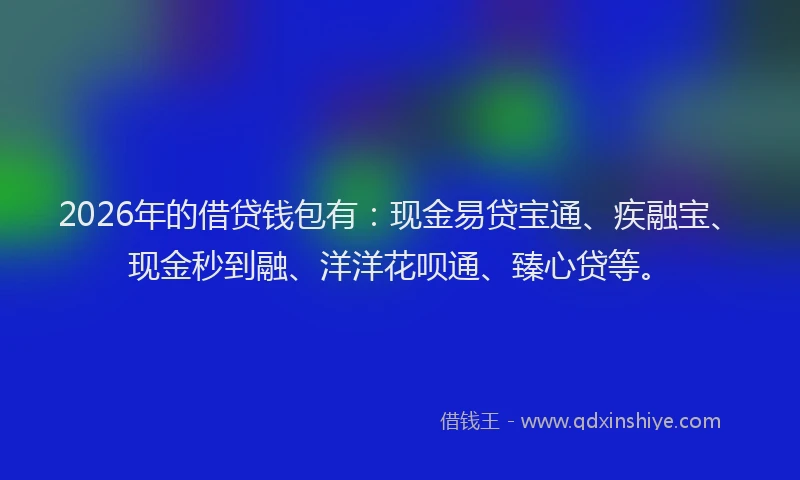 2026年的借贷钱包有：现金易贷宝通、疾融宝、现金秒到融、洋洋花呗通、臻心贷等。