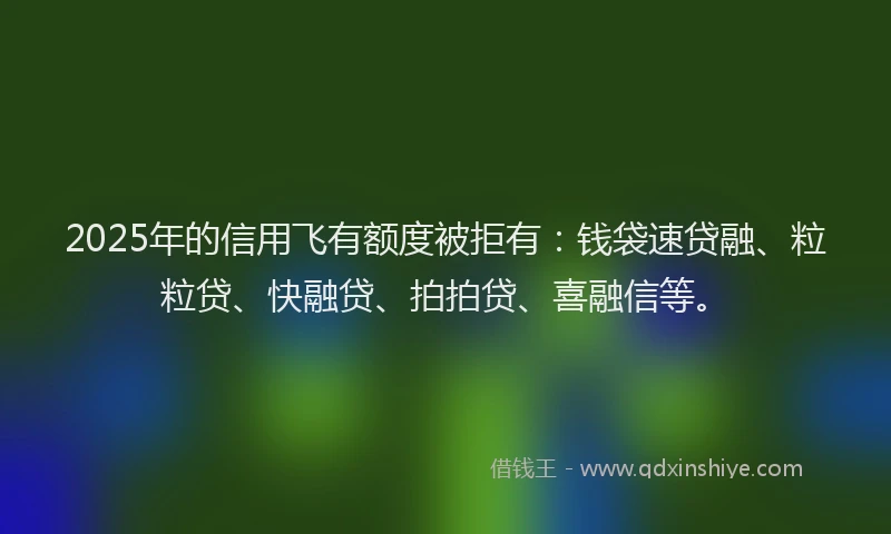 2025年的信用飞有额度被拒有：钱袋速贷融、粒粒贷、快融贷、拍拍贷、喜融信等。