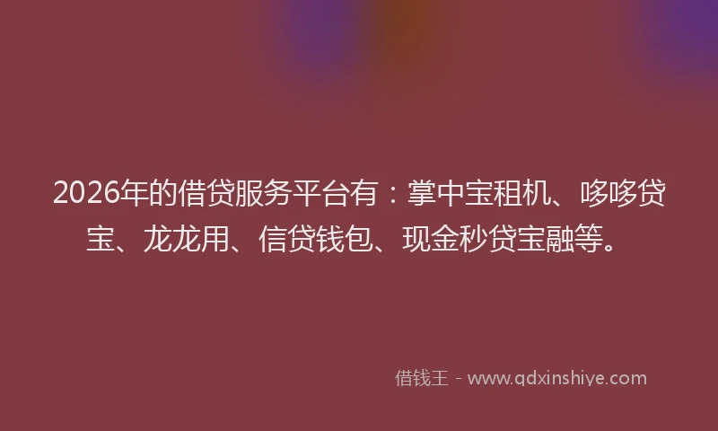2026年的借贷服务平台有：掌中宝租机、哆哆贷宝、龙龙用、信贷钱包、现金秒贷宝融等。