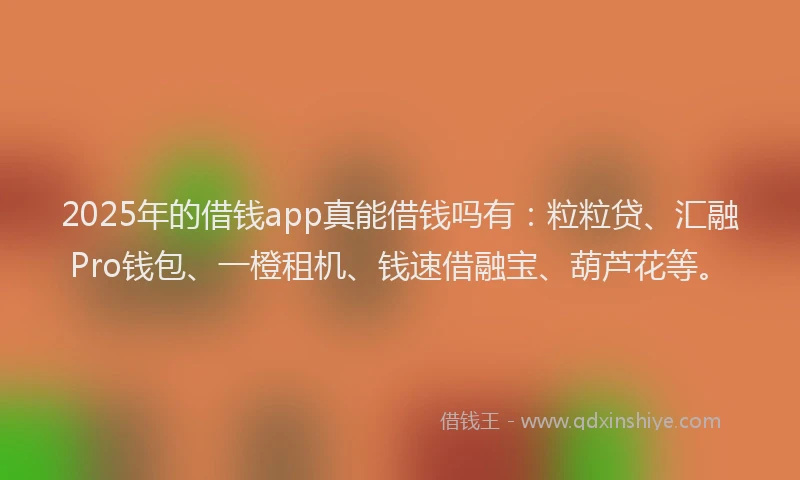 2025年的借钱app真能借钱吗有：粒粒贷、汇融Pro钱包、一橙租机、钱速借融宝、葫芦花等。